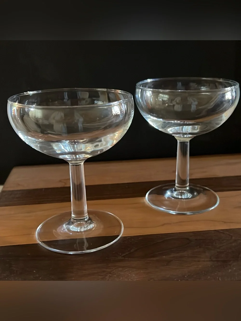 Vintage Mid Century Champagne Glass Coupes Paneled Sten Set of 2 Marked France